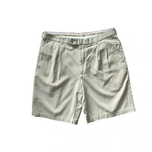 Tommy Bahama Shorts Size 35 Cream Pleated Silk Cotton Chino Golf Resort